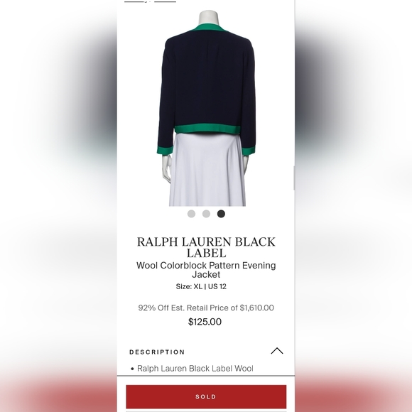 Ralph Lauren Black Label Blazer Jacket, XL, Size 12 - Picture 5 of 12